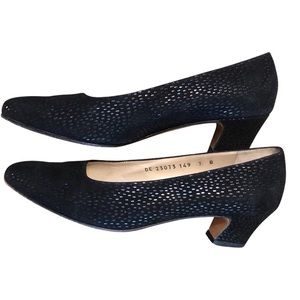 Vintage Salvatore Ferragamo Black Leather Suede Shimmer Textured Low Heel Size 7